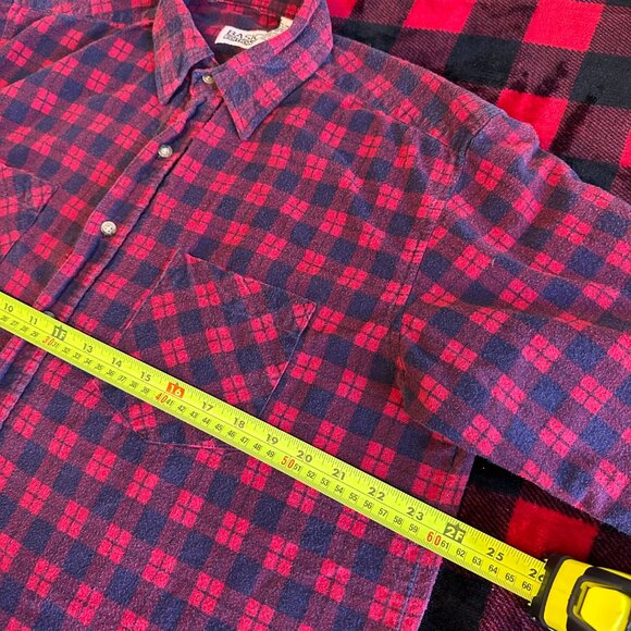 Basic Editions Casual Button Down Mens Large Red Plaid Rugged Flannel Shirt - Picture 4 of 5